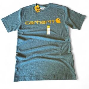 Carhartt Men's Heather Blue Tee with Yellow Logo